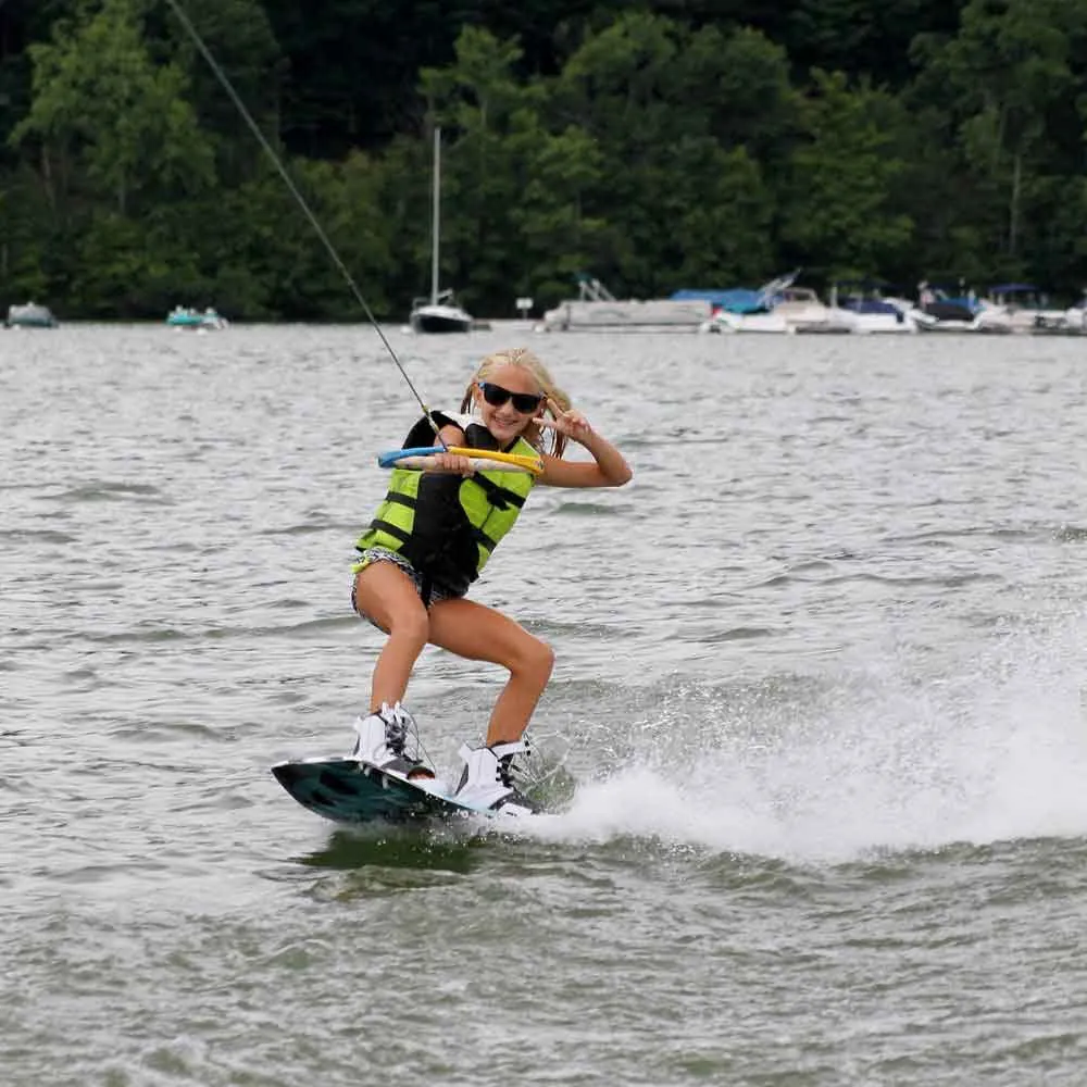 Wakeboarder cutting across the wake on Candlewood Lake